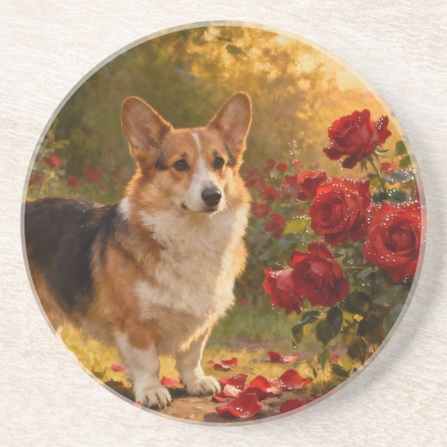 Corgi in the Roses V Coaster (Front)