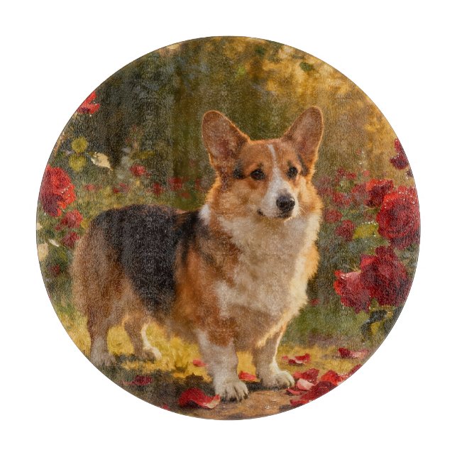 Corgi in the Roses V Cutting Board (Front)