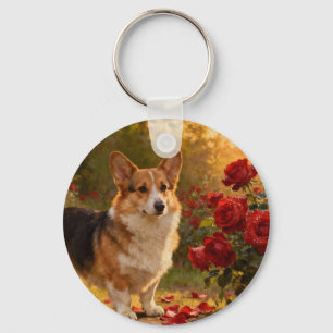 Corgi in the Roses V Keychain