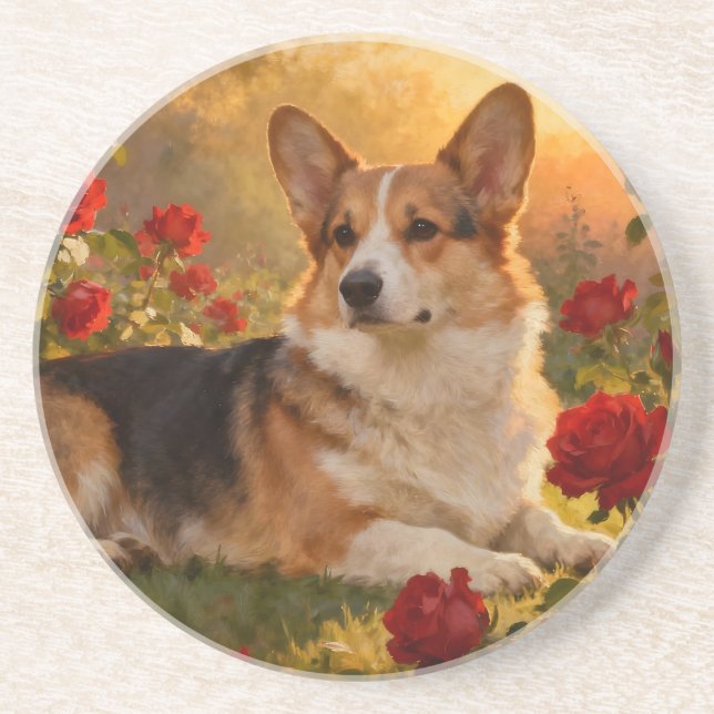 Corgi in the Roses VI Coaster (Front)
