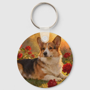 Corgi in the Roses VI Keychain