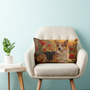 Corgi in the Roses VI Lumbar Pillow