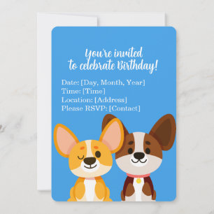 Corgi Kids Birthday  Invitation