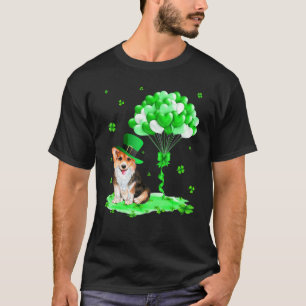 Corgi Leprechaun Hat Shamrock Balloons St Patrick' T-Shirt