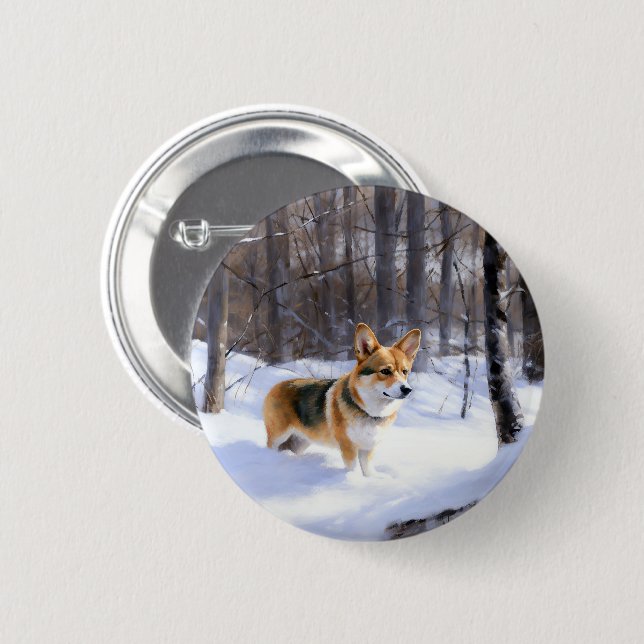 Corgi Let It Snow Christmas 2 Inch Round Button (Front & Back)