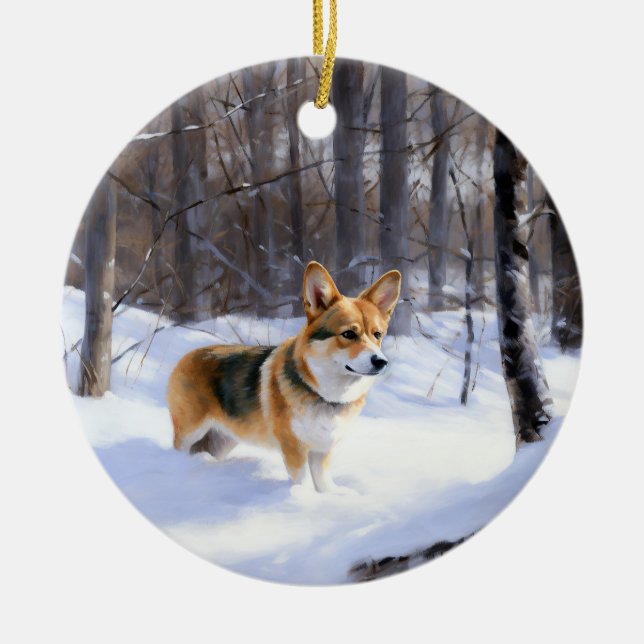 Corgi Let It Snow Christmas Ceramic Ornament (Front)