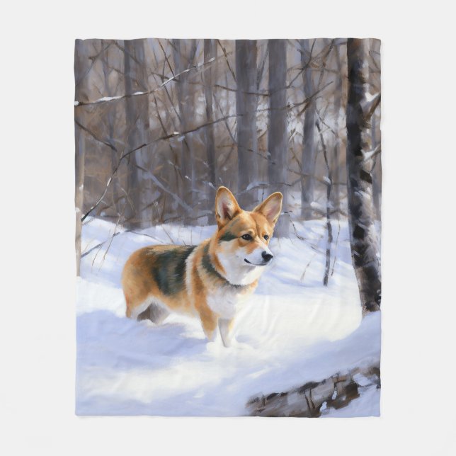 Corgi Let It Snow Christmas Fleece Blanket (Front)