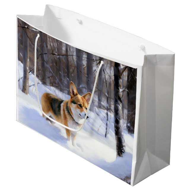 Corgi Let It Snow Christmas Large Gift Bag (Front Angled)