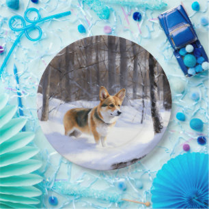 Corgi Let It Snow Christmas Paper Plate
