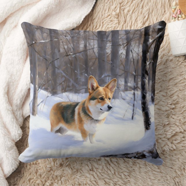 Corgi Let It Snow Christmas Throw Pillow (Blanket)