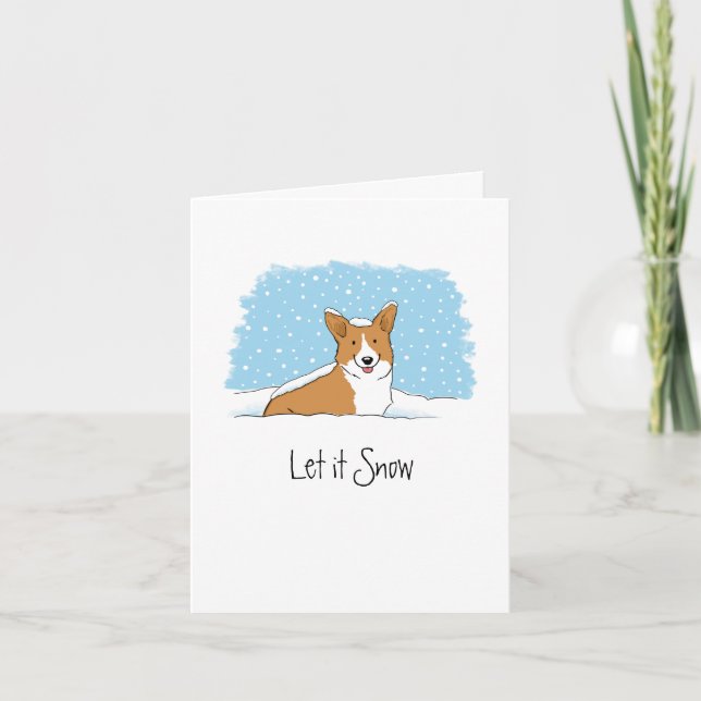 Corgi Let it Snow Cute Dog White Christmas Custom Holiday Card (Front)