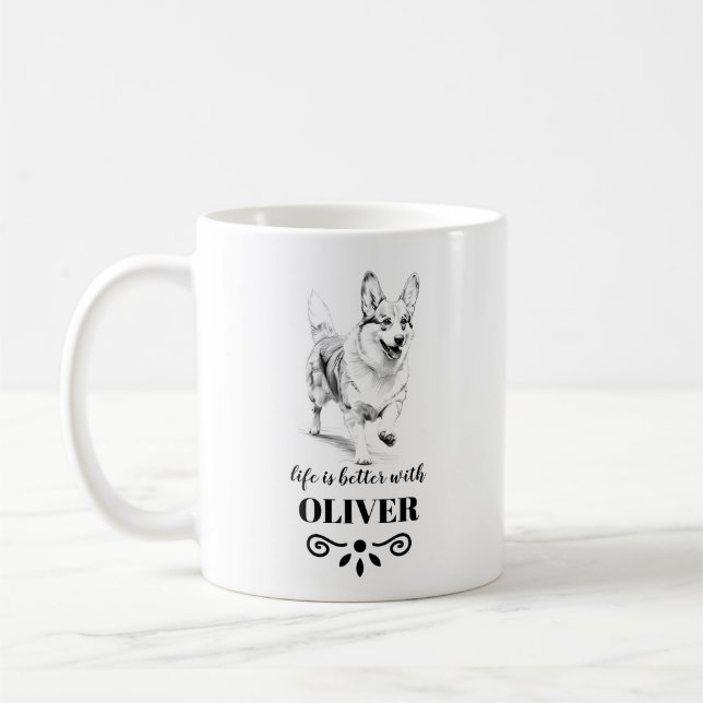 Corgi Life is better with Custom Dog Name Coffee Mug (Left)