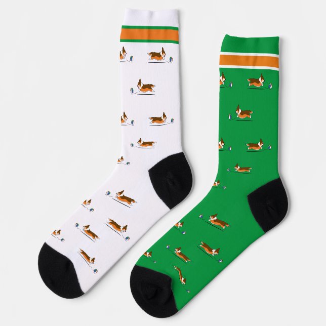Corgi Life | Men Socks | Tri w. Tail v1 | Green (Left)