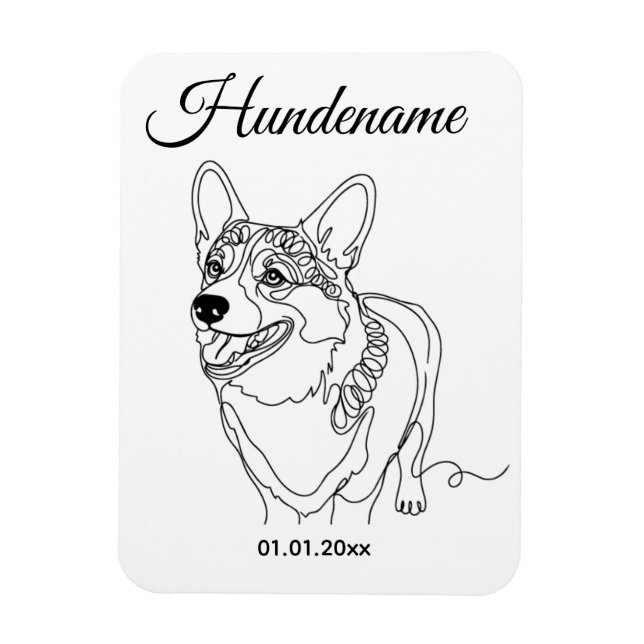 Corgi Line Art personalized dog Magnet (Vertical)