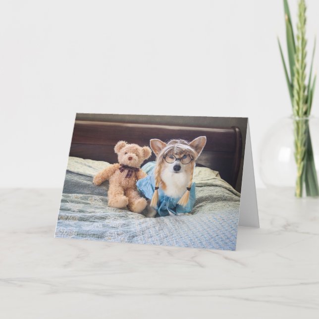 Corgi Little Girl dans la carte blanche de lit (Devant)