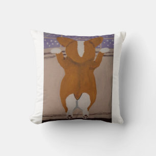 Corgi looking out window T-Shirt Throw Pillow