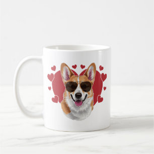 Corgi Love Cool Sunglasses Surrounded by Hearts Coffee Mug