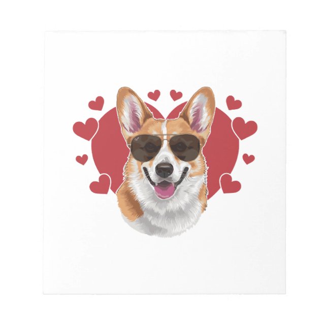 Corgi Love Cool Sunglasses Surrounded by Hearts Notepad (Front)