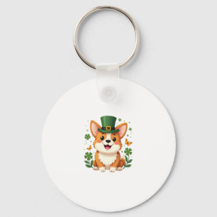 Corgi Lover Shamrock Happy St Patricks Day Keychain