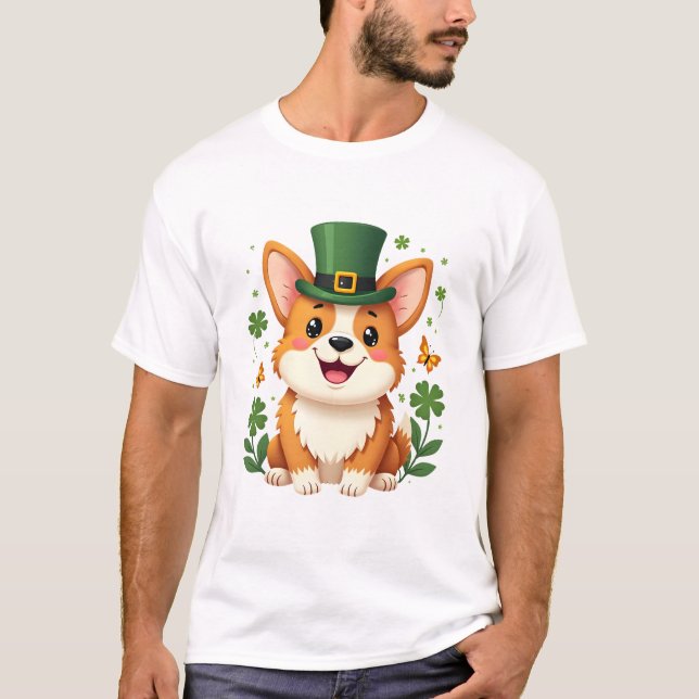 Corgi Lover Shamrock Happy St Patricks Day T-Shirt (Front)
