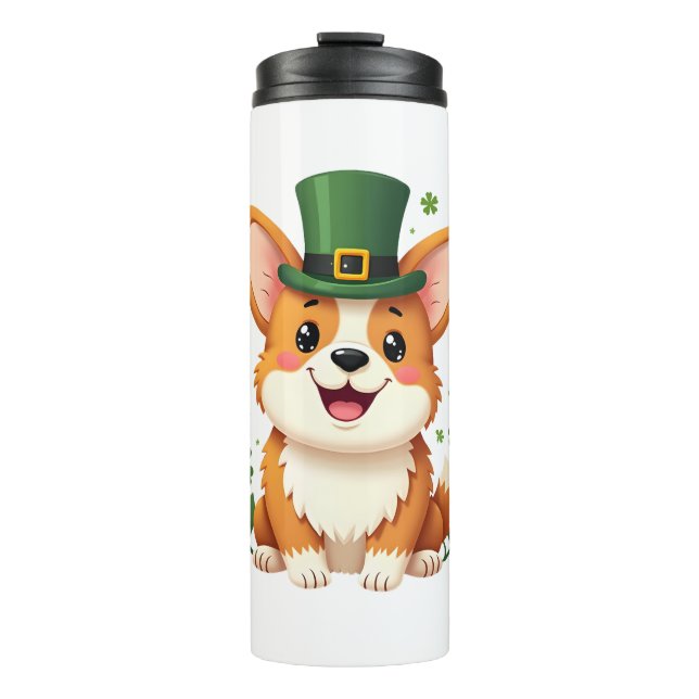 Corgi Lover Shamrock Happy St Patricks Day Thermal Tumbler (Front)