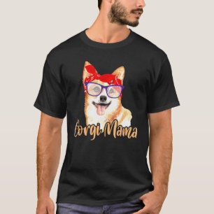 Corgi Mama Mommy Mom Red Scarf Eyeglasses Paws Dog T-Shirt
