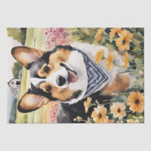 Corgi Meadow Magic: A Floral Decoupage Delight Tissue Paper