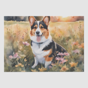 Corgi Meadow Magic: A Floral Decoupage Delight Tissue Paper