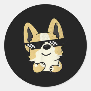 Corgi Meme Pixel Sunglasses Cute Dog Classic Round Sticker