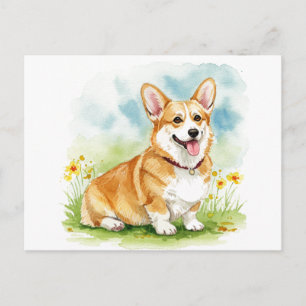 Corgi mignonne avec carte postale Fleurs