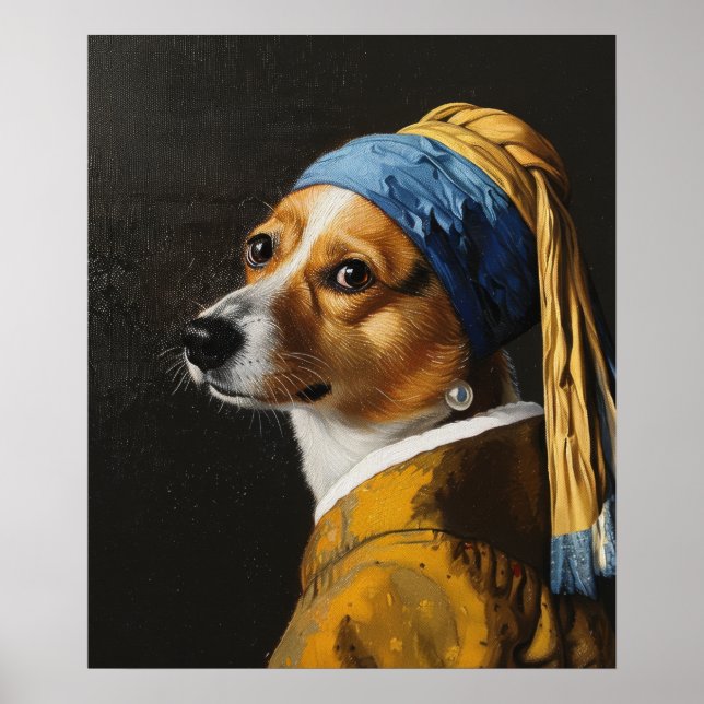 Corgi mignonne avec oreilles perles - Poster d'art (Devant)