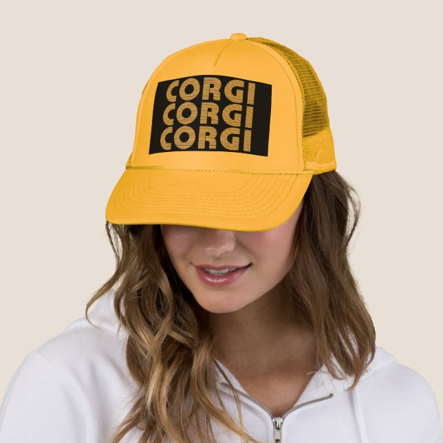 Corgi Modern White Text Trucker Hat (In Situ)