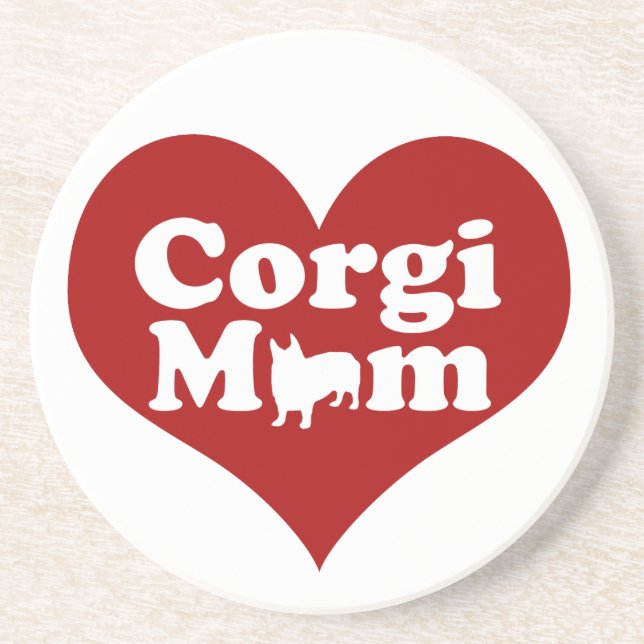 Corgi Mom Cute Red Heart Coaster (Front)
