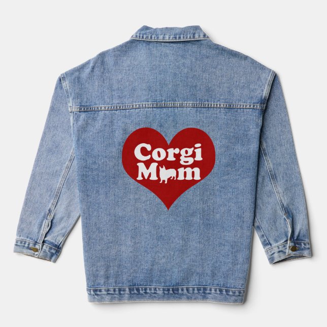 Corgi Mom Cute Red Heart Denim Jacket (Back)