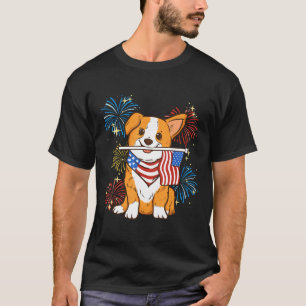 Corgi Mom Dad Kids Patriotic American Themed T-Shirt