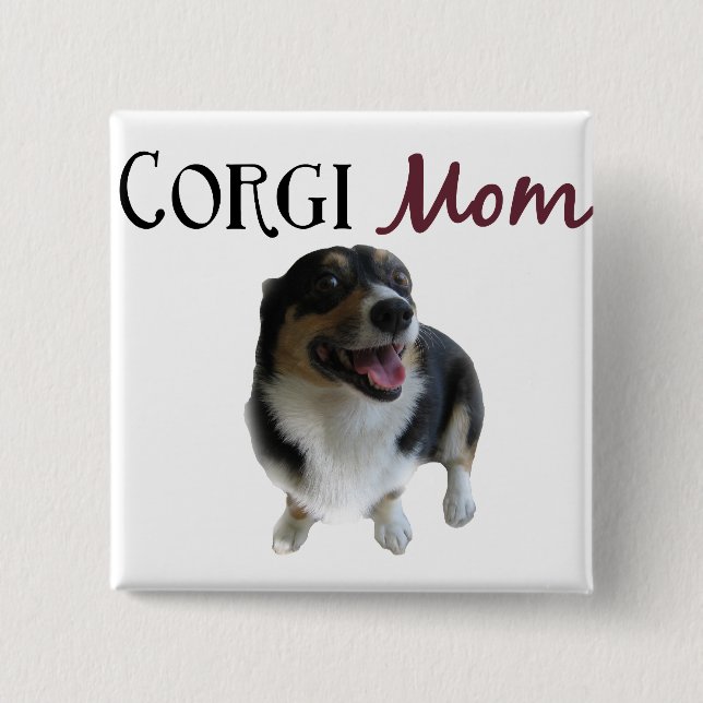 Corgi Mom Photograph 2 Inch Square Button (Front)