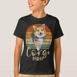 Corgi Mom Retro Sunset Corgi Gifts Dog Mama T-Shirt