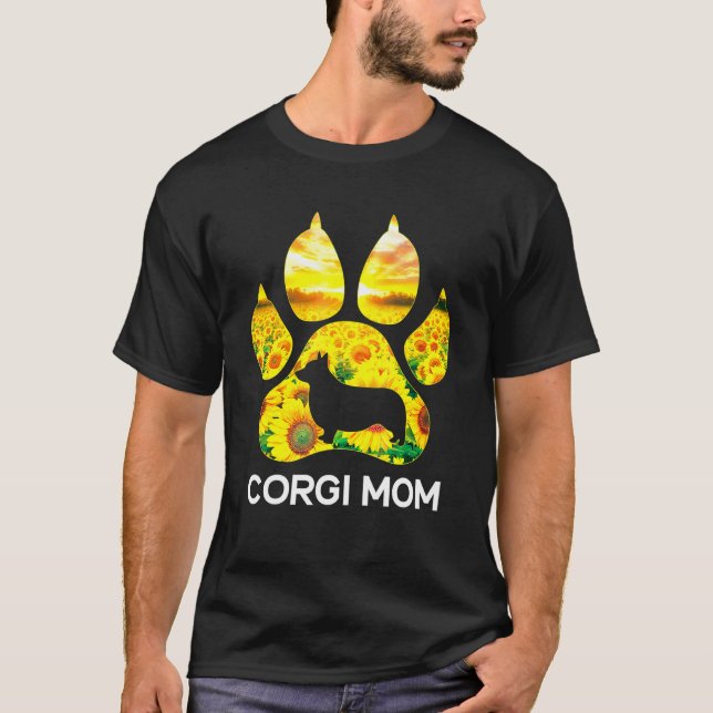 Corgi Mom Sunflower Corgi Dog Dog Mom Mama T-Shirt (Front)