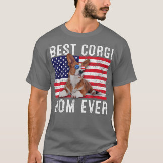 Corgi Mom USA American Flag Corgi Dog Lover Owner  T-Shirt