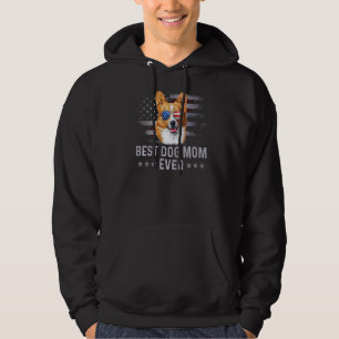 Corgi Mom Vintage American Flag Patriotic Dog Hoodie
