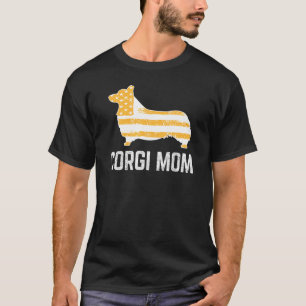Corgi Mom Vintage Patriotic With American Flag T-Shirt