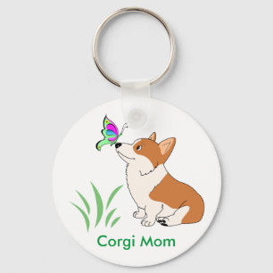 Corgi Mom with Butterfly Keychain
