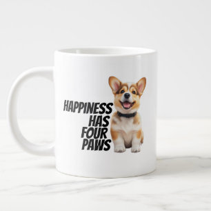 Corgi Moms Dads Playful “Happiness Has Four Paws" Large Coffee Mug