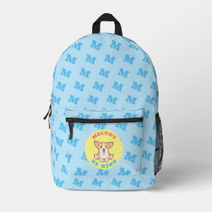 Corgi Monogrammed Pattern Blue Cute Modern Printed Backpack