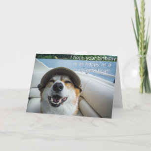 Corgi on a boat birthday card