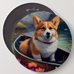Corgi on a Paddle: A Scenic Adventure 6 Inch Round Button