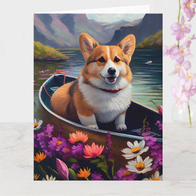 Corgi on a Paddle: A Scenic Adventure Card (Orchid)