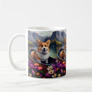 Corgi on a Paddle: A Scenic Adventure Coffee Mug