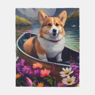Corgi on a Paddle: A Scenic Adventure Fleece Blanket
