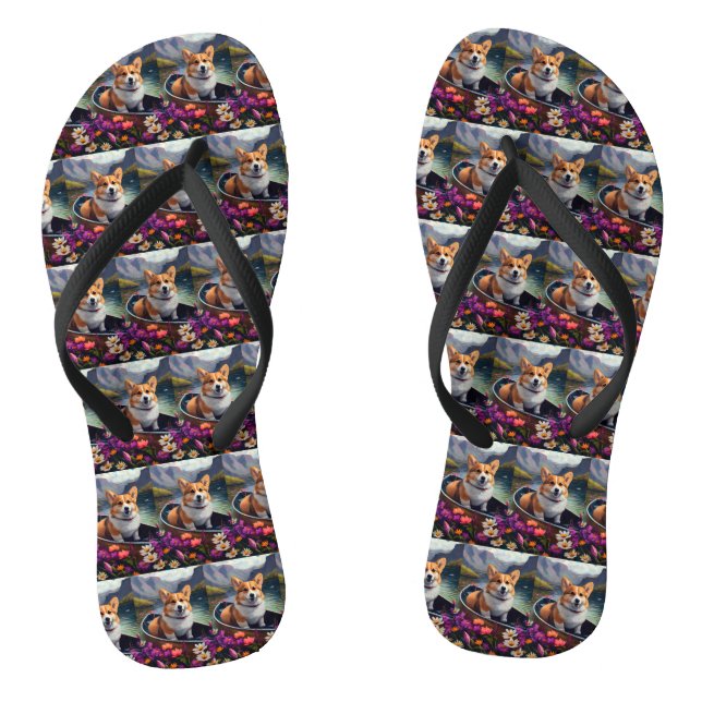 Corgi on a Paddle: A Scenic Adventure Flip Flops (Footbed)